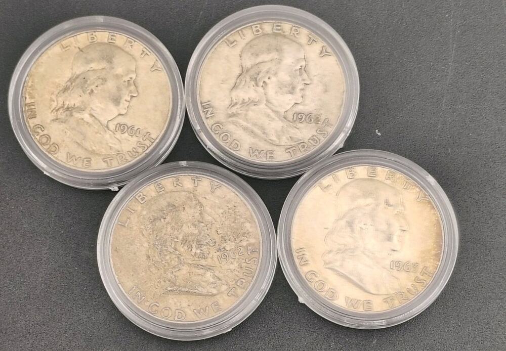 1960-1963 Franklin Silver Half Dollars Lot of 4 AU/UNC 90% US Mint Rare Coins